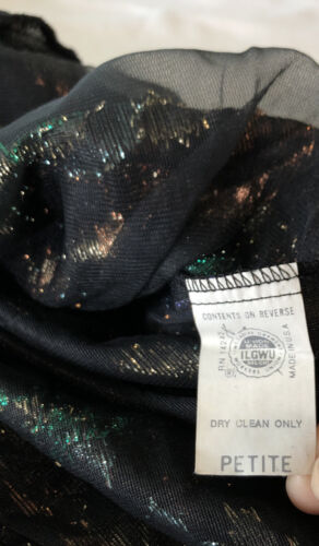 Vtg Dior Blouse Cowl TurtleNeck Black Metallic Floral PXS PS *See Measurements* - Picture 9 of 24