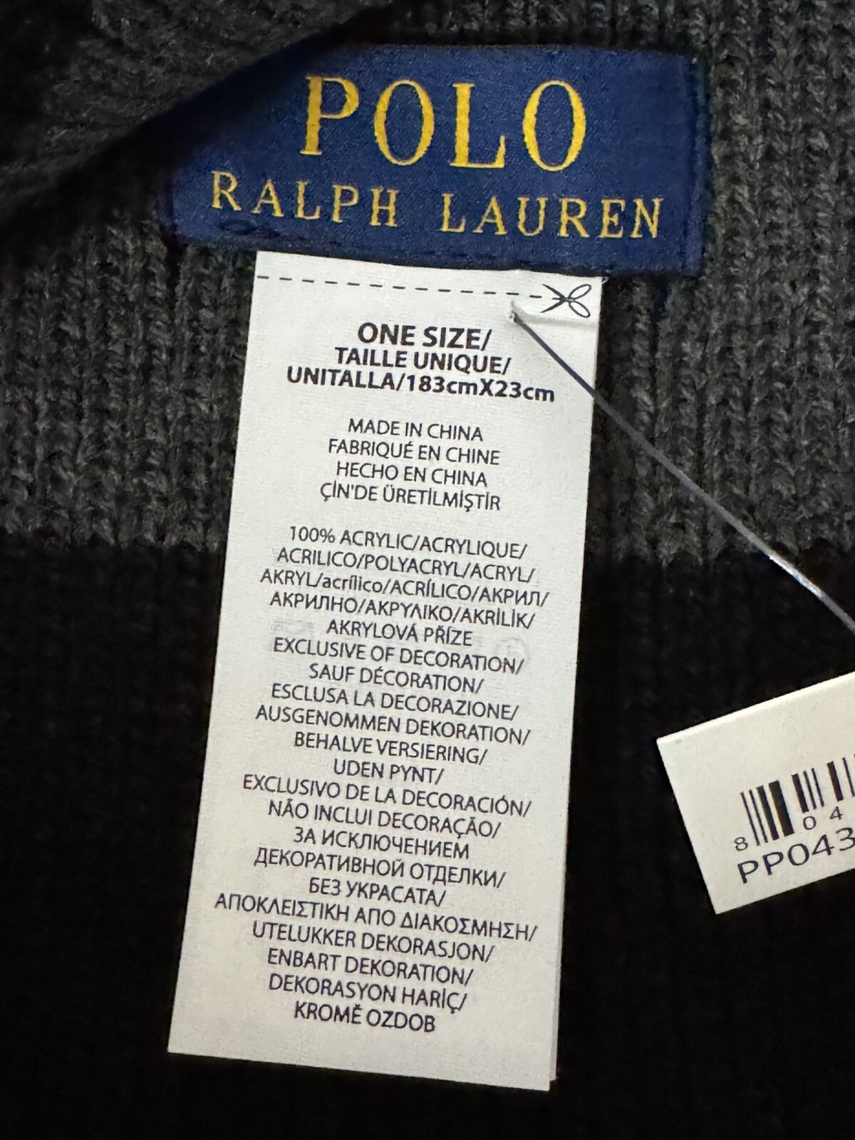 Polo Ralph Lauren set cappello e sciarpa maglia a costine nero grigio set 2 pezzi nuovo con etichette bianco pony
