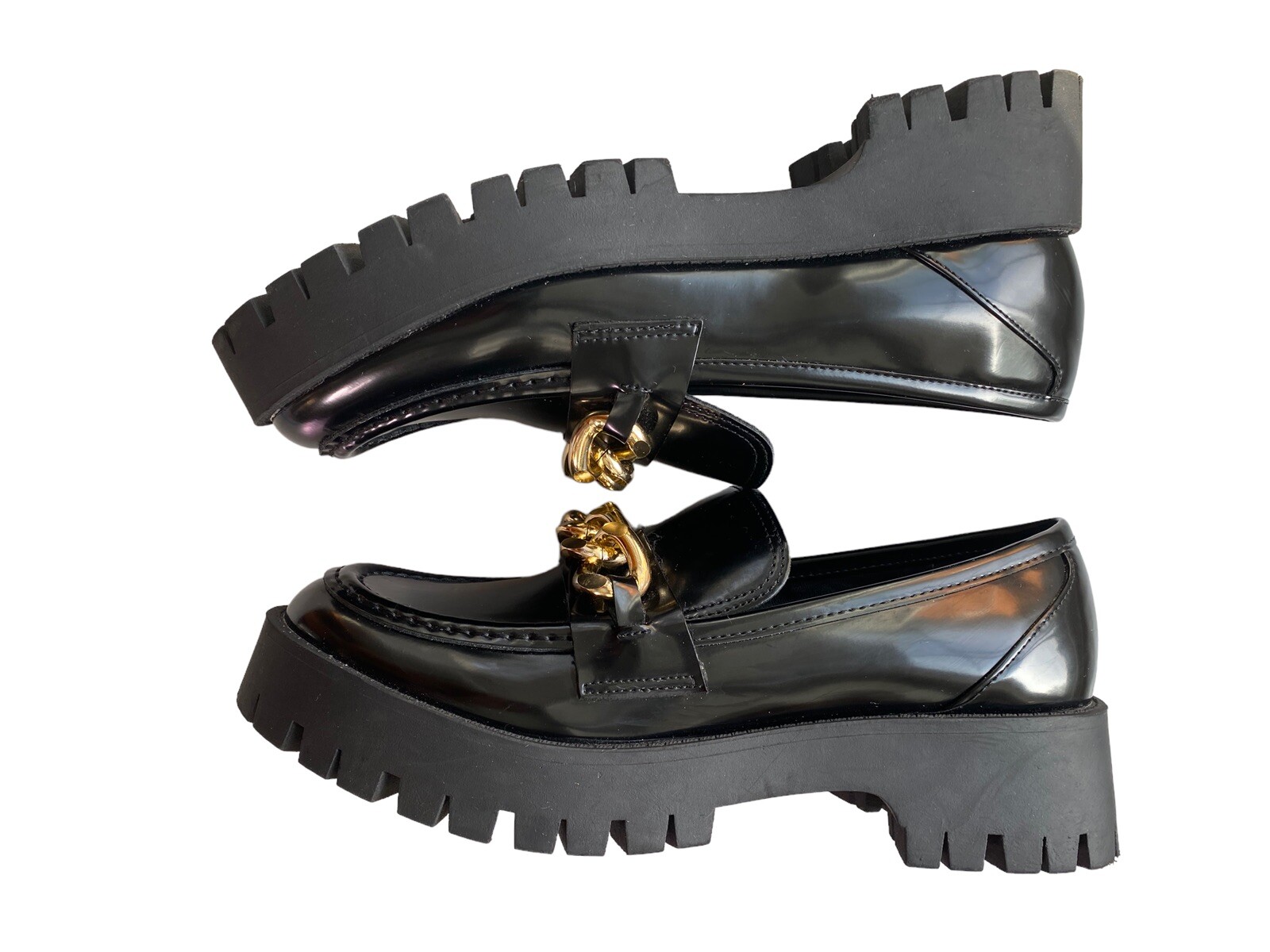 SAOLA Mocassini donna Guess grossi in pelle patten suola a strappo con catena oro taglia 9