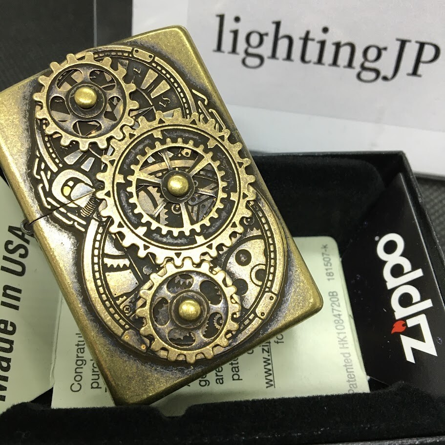 Zippo Movable Gear Metal Gold Brass Barrel Relief Sculpture