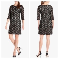 Jessica Howard Black & Nude Lined All Over Lace Shift Dress Size 6 NEW