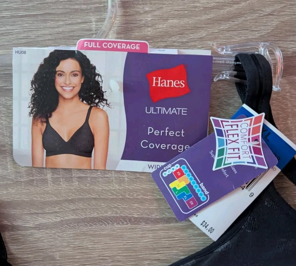 *New* Hanes Ultimate Perfect Coverage Wirefree Black Dot Bra Size XL Style HU08 - Image 3 of 4