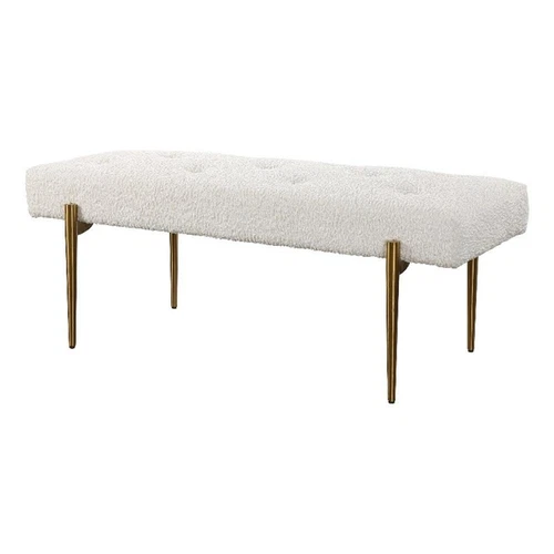 Uttermost Olivier Contemporary Fabric and Stainless Steel Bench in White - Picture 2 of 8