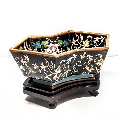 Fioriera Jiaquing porcellana rosa famiglia cinese vintage supporto legno 10" - Foto 9 di 20