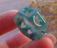 Video Certified Icy Green Natural A JADE Jadeite Heart RING USA. 6.25    682032