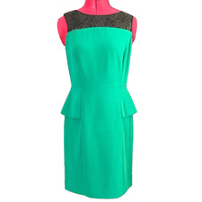 Tahari ASL Dress Women’s Size 4P Green & Black Sequins Sleeveless Peplum
