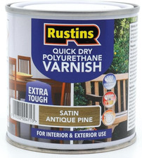 RUSTINS QUICK DRY POLYURETHANE GLOSS MATT SATIN VARNISH INTERIOR EXTERIOR USE