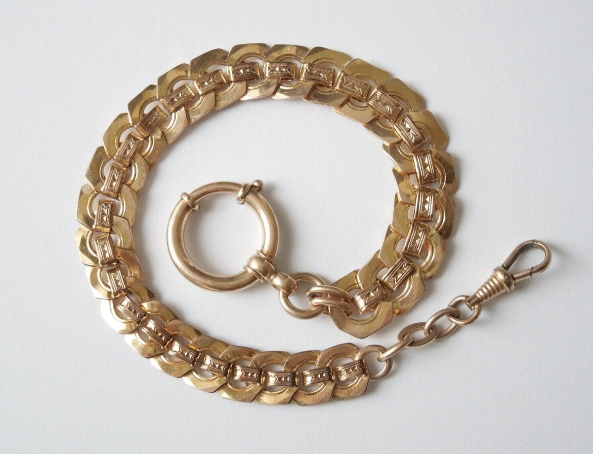 Antik Uhrenkette Goldton Vergoldet Union 24,1 cm