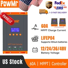 PowMr 60A MPPT Solar Charge Controller 12V 24V 36V 48V Battery Parallel 12 Unit
