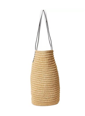 激安!Ralph Lauren Brie Leather-Trim Straw Medium Tote Bag LAUREN RALPH LAUREN Brie Leather-Trim Straw Medium Tote Bag