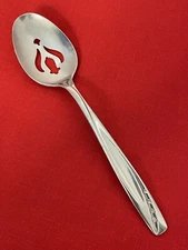 Vtg LAWNCREST Rogers Cutlery Co Serving Spoon Pierced Slotted Stainless USA (IS)