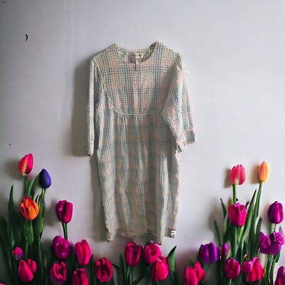 Miss Elaine Robe Duster Womens Medium Seersucker Maxi Zipper Pastel Blue  Pink