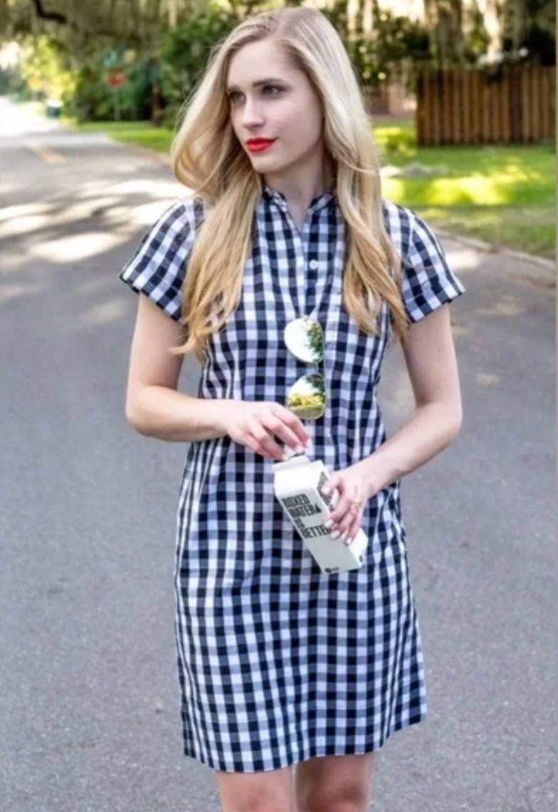 j crew gingham shirt dress J. CREW ~ Size XS ~ Black & White Gingham Check Buttoned Cotton Shirtdress  a73