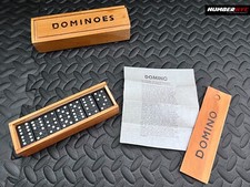 2x Vintage Black Wooden Domino Set In Wood Slider Box Dragon Art Backing