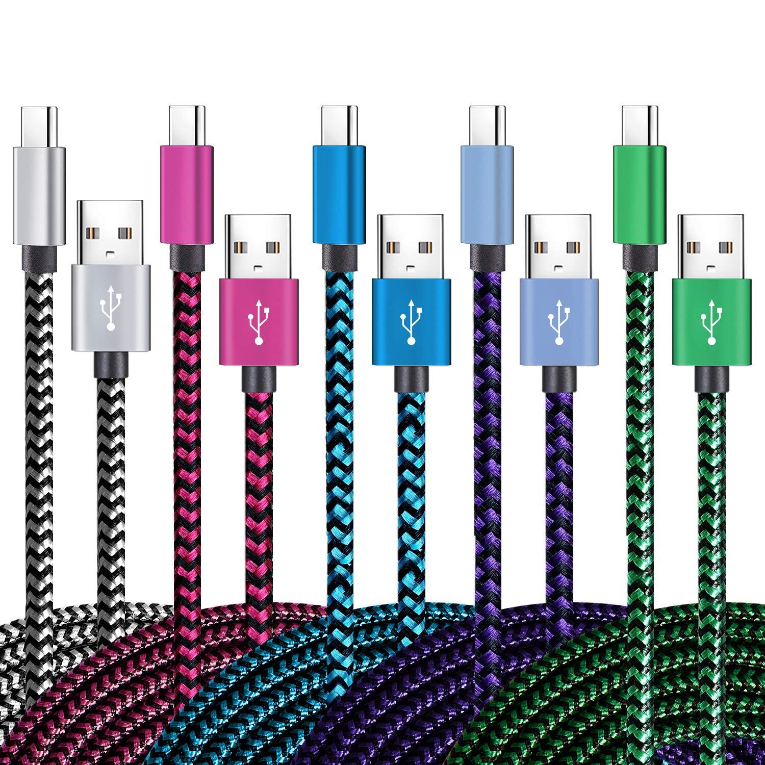 USB C Cable Fast Charging Tpc001 5 Pack 6Ft 3A Braided C Charger Cables Compatib-image