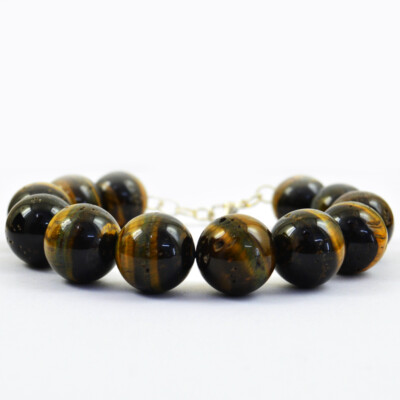360 Cts Natural 7'' Long Golden Tiger Eye Round Shape Beads Bracelet JK 38E278
