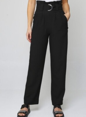 Ganni Heavy Crepe Belted Trouser High Rise Size 36 Black BNWT