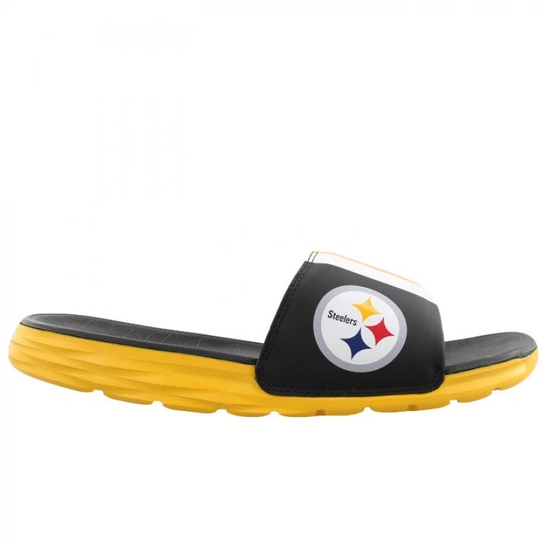 NIKE BENASSI SOLARSOFT DA UOMO (NFL) *STEELERS* (831256 005) TAGLIA 4 5 *NUOVO CON SCATOLA*