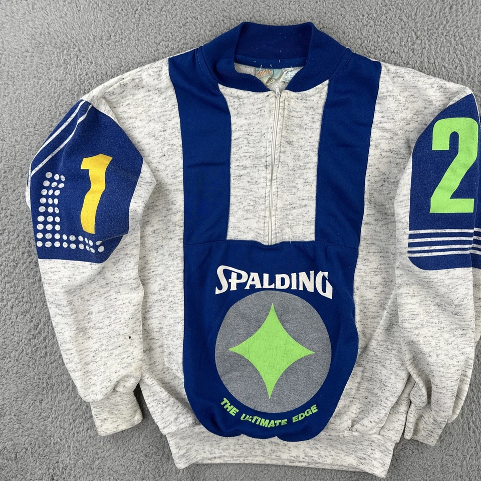 Sudadera deportiva vintage Spalding años 80 mediana 1/4 cremallera gris jaspeado y azul Foto 4 de 4