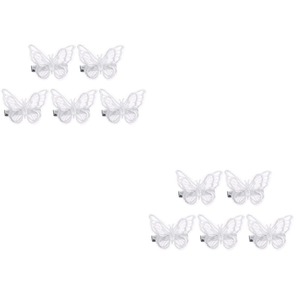10 Pcs Lace Butterfly Hair Clip Fabric Girl Girls Clips White