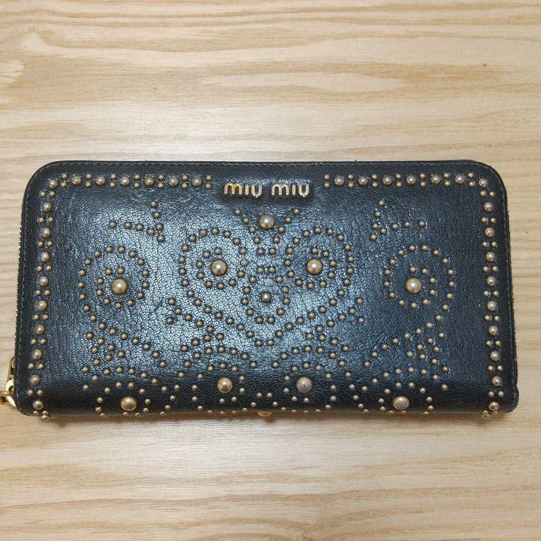 Used miumiu long wallet studs black from Japan Japanese JP