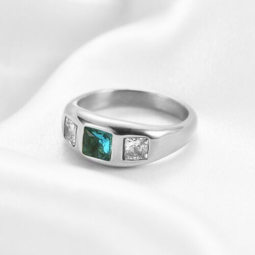 Edelstahl Ringe mit farbigen Zirkonia und geometrischem Design, Glatt Poliert - Bild 4 von 7