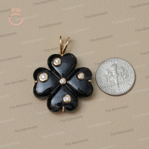 Nuevo colgante de oro amarillo de 14k/plata 925 con corazón de diamantes y joyas de ónix negro - Imagen 4 de 11