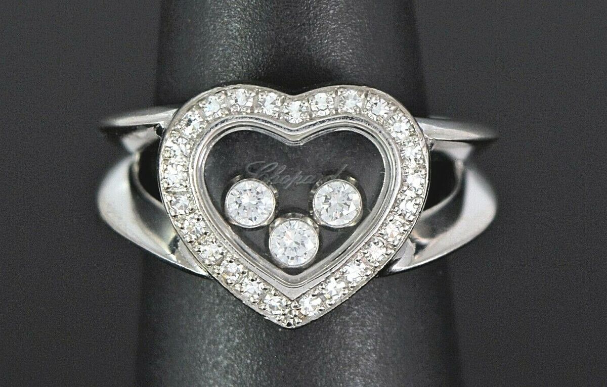 $4,000 Chopard 18K White Gold 3 Floating Happy Diamond Heart $4,000 Chopard 18K White Gold 3 Floating Happy Diamond Heart