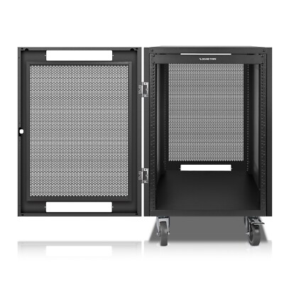 Sound Town 16U Steel Server Rack, w/ Mesh Doors, Locking Casters (STRK-M16UWD)