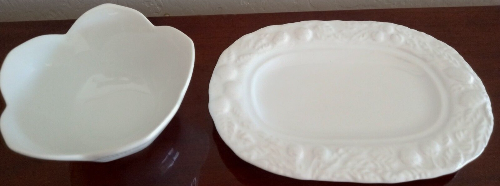 Pier 1 Imports White Porcelain Remekin & Ceramic Relish Tray Flowers Fruit