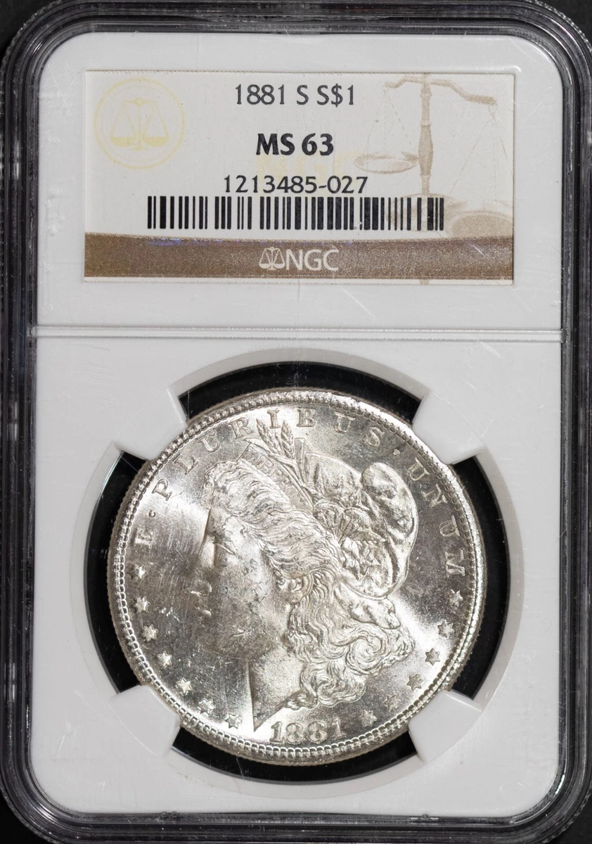 1881 S 銀貨 MS 63 1881-S Morgan Silver Dollar S PCGS MS-63 B (25