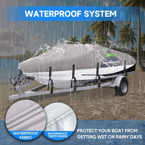 Heavy Duty Waterproof Boat Cover Marine for Ski Fish V-hull Speedboat 14ft-16ft - Foto 4 di 17
