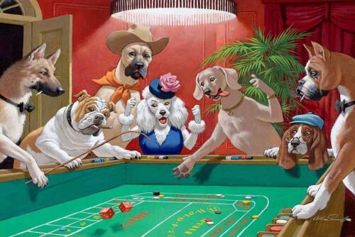 Art Wall Dogs Playing Pool Game Painting Picture Printed on Canvas Giclee - Picture 1 of 1