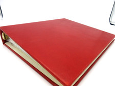 Photo Album 8x9 Ring Binder Leather Cover 72 Clear Pockets Graphic Image RED