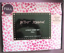 Betsey Johnson Delicate Ombre Pink Hearts Soft Full Sheet Set Extra Pillowcases