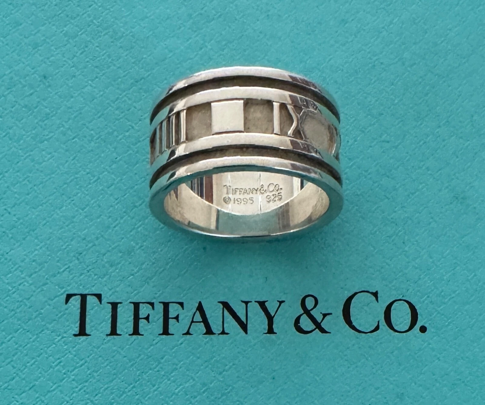 Tiffany & Co Atlas Wide Roman Numeral Ring Sterling Silver 925 Size 5 US 1995