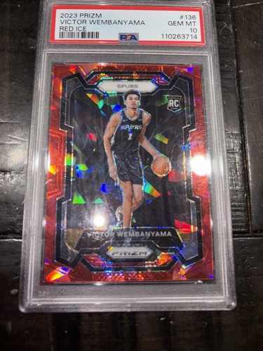 2023-24 Panini Prizm Victor Wembanyama #136 Red Ice Prizm Rookie RC PSA 10 Speroni - Foto 3 di 6