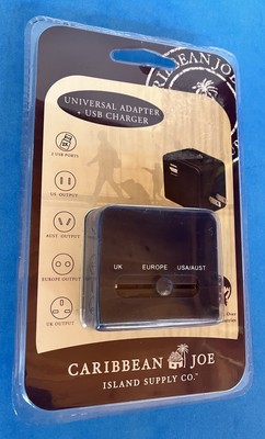 Caribbean Joe Universal Adapter + USB Charger - Works In 150 Countries