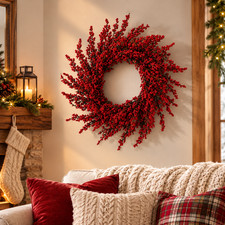 Christmas Wreath 24 Inch Red Berry Pine Wreath for Front Door Holiday Decor