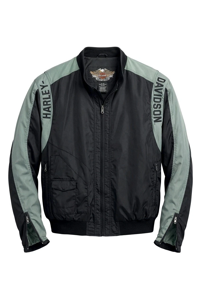 Harley-Davidson Black/Green Bomber Jacket Big Back Logo Men 3XL Windbreaker 2008