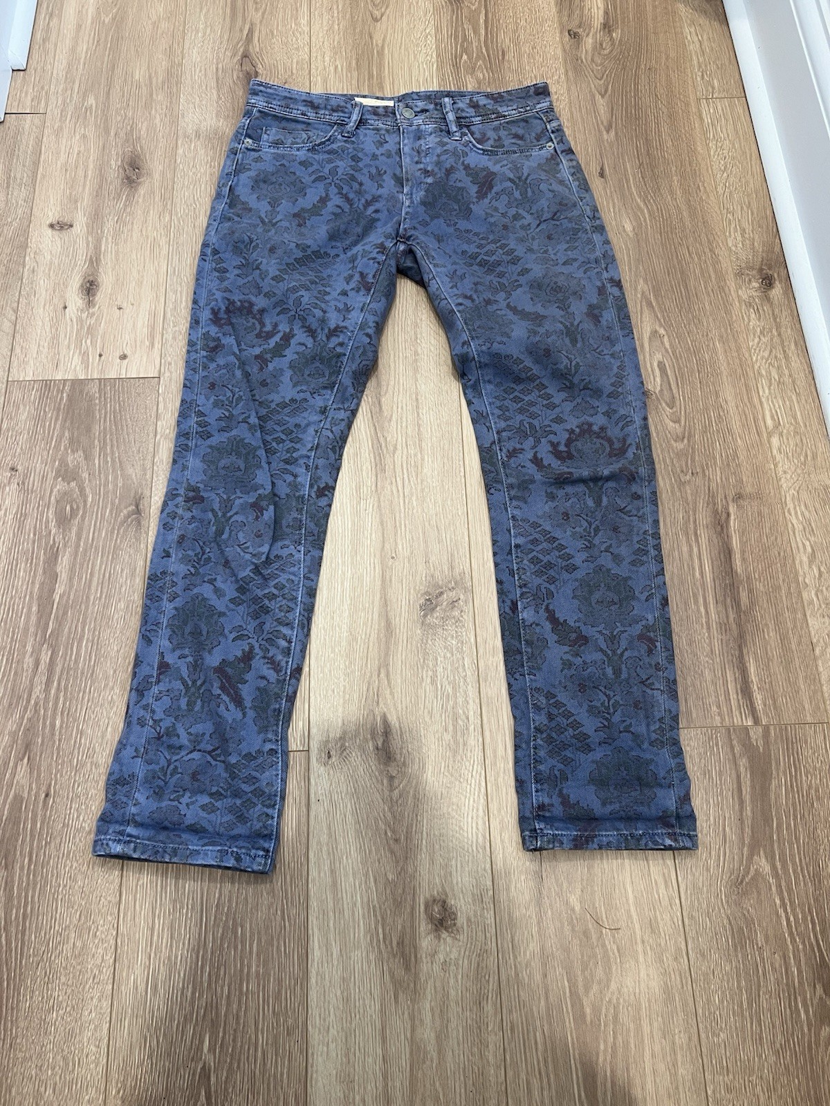 Pilcro Jeans Womens 25 Slim Boyfriend Floral Blue Cottage Garden Anthropologie