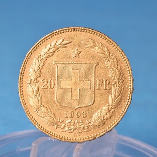 Schweiz 20 Franken 1893 B Helvetia 6 45 Gramm 900 Gold VZ