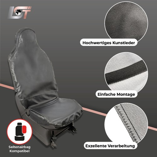 2x Housse de Siège de Voiture Cuir/Simili Noir Couvre-Siège Avant Étanche - Photo 3 sur 8