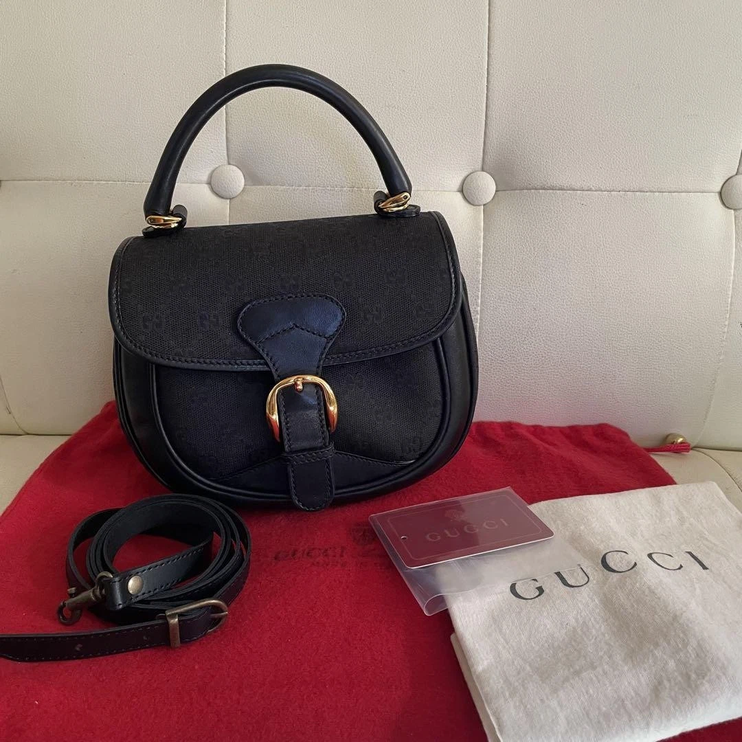 Mini sac à main Gucci vintage 2 voies noir authentique avec accessoires