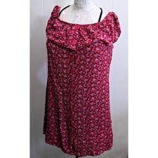 Bongo Red Floral Off Shoulder Ruffle Button Front Dress Womens Size M Cottage
