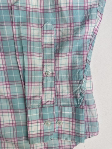 Camisa Southern Point Co Grande Aqua/Rosa Cuadros Manga Larga Abotonada 100% Algodón - Imagen 6 de 10