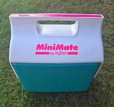 Vintage 1990’s Mini Mate Cooler By Igloo Made In USA Retro Hot Pink Neon Teal