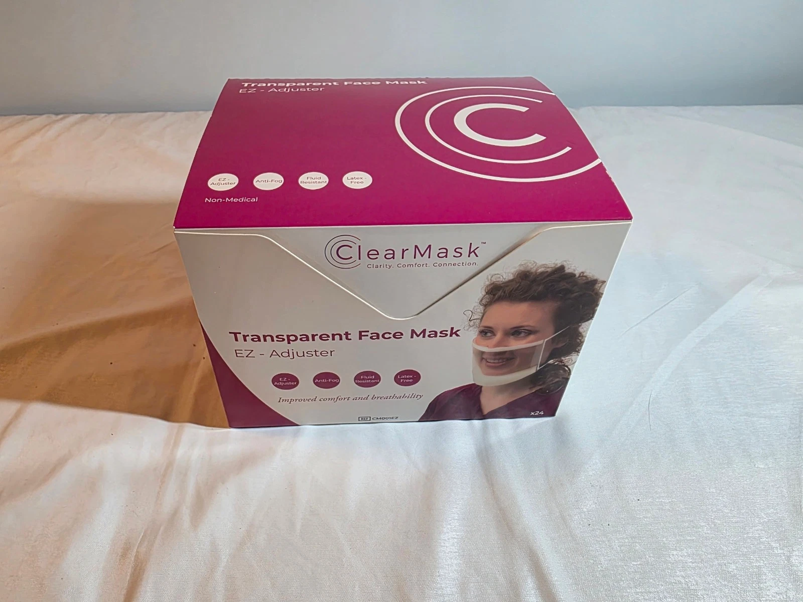 ClearMask Transparent Face Mask EZ Adjuster, 24 pack, lip reading, model CM001EZ