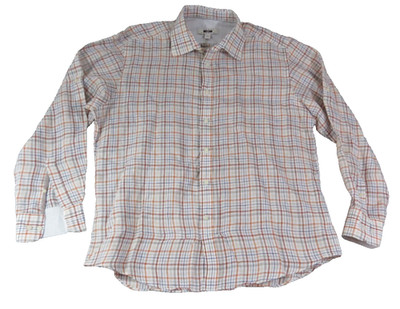 Joseph Abboud Shirt Mens XL Linen Plaid Orange Blue Button Up Casual Summer