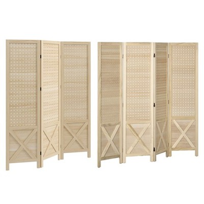 HOMCOM 4.7' Wooden Room Divider with Pegboard Display